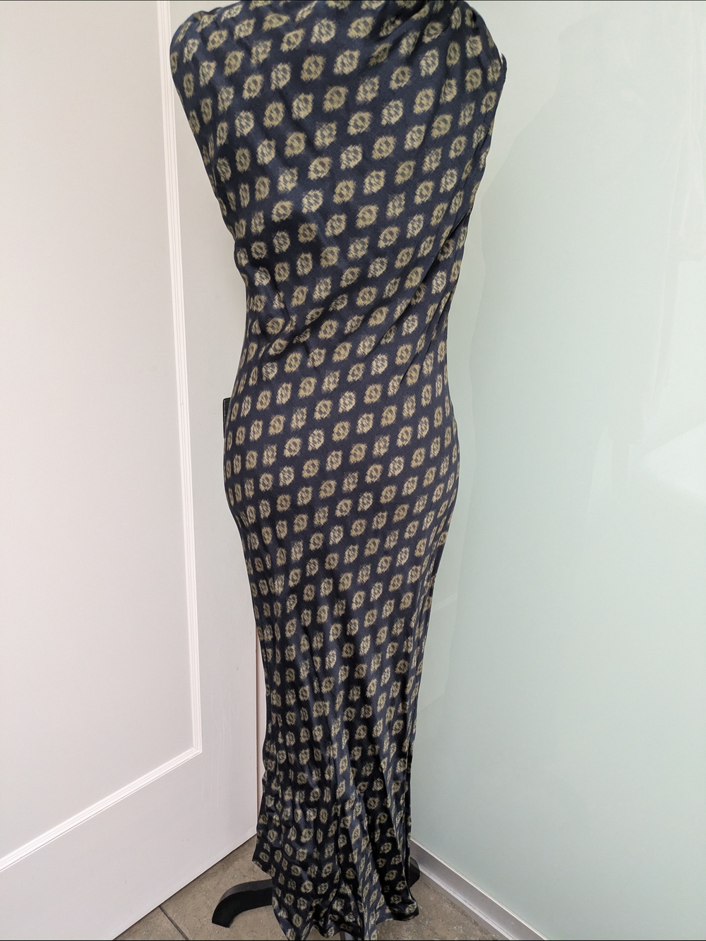 Massimo Dutti Navy Maxi Dress with Gold Print